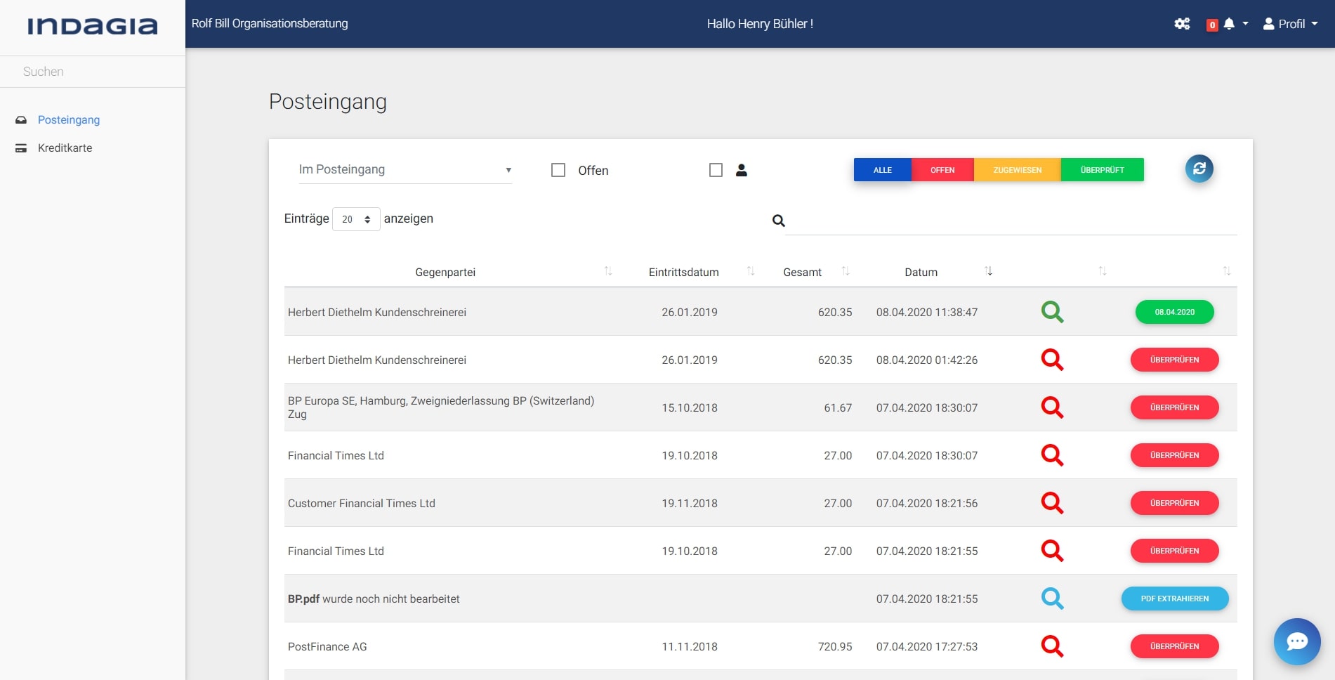 indagia spense.ai Invoice Extract